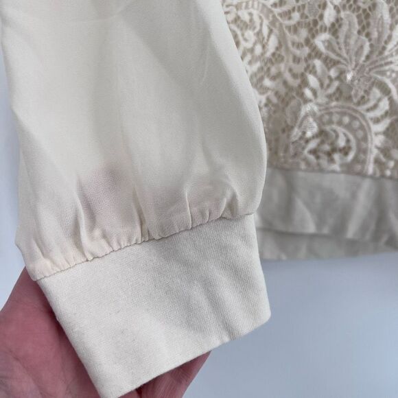 Loft Sequin & Dennis Basso Lace overlay sweatshirt Top XS Sweaters Pullover Gray - Picture 12 of 16